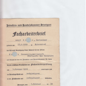 Facharbeiterbrief der Industrie und Handelskammer Stuttgart-1254