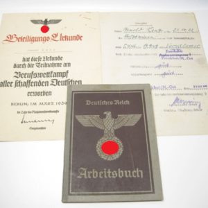 Arbeitsbuch Kriegsmarinewerft Wilhelmshaven + Urkunde + Zeugnis-0