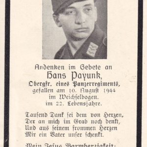 Sterbebild eines Obergefreiten in einem Panzerregiment + 1944-0