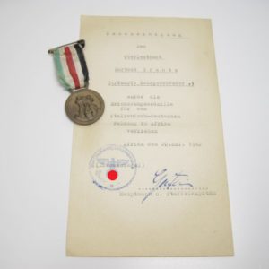 Deutsch- italienische Feldzugsmedaille + Urkunde/ Bescheinigung.-0
