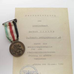 Deutsch- italienische Feldzugsmedaille + Urkunde/ Bescheinigung.-6870