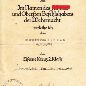 Urkunde zum Eisernen Kreuz 2. Klasse 1939-0