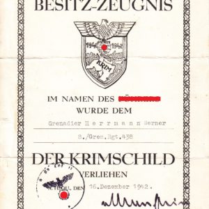 Besitzzeugnis Krim Schild, Dokumentennachlass-9639