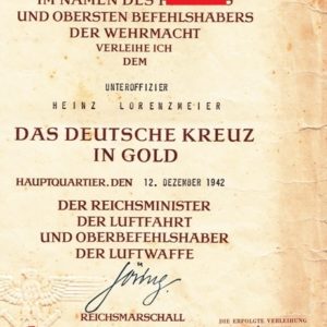 Luftwaffe - Große Verleihungsurkunde zum Deutschen Kreuz in Gold. KG27.-11533