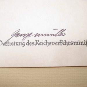 Original Tintenunterschrift Adolf Hitler für Beförderungsurkunde des Reichsbahndirektors Alfred Daus.-11517