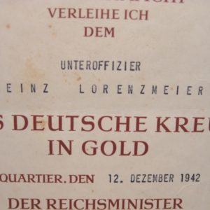 Luftwaffe - Große Verleihungsurkunde zum Deutschen Kreuz in Gold. KG27.-11537