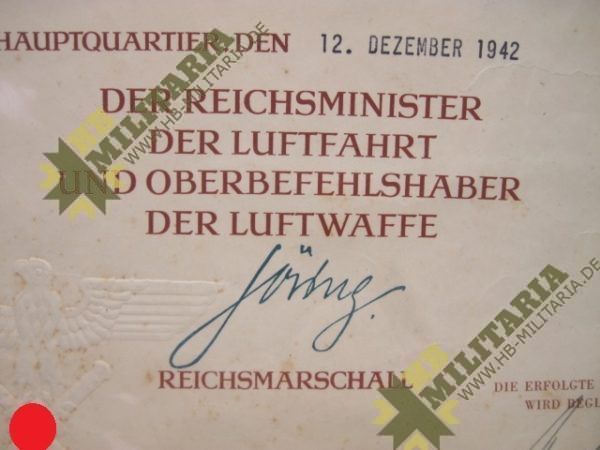 Luftwaffe - Große Verleihungsurkunde zum Deutschen Kreuz in Gold. KG27.-11538