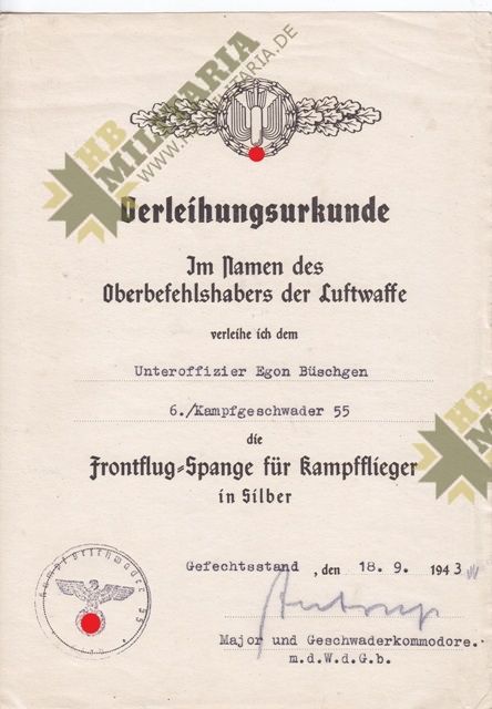 Dokumentennachlass Luftwaffe KG55. Kampfgeschwader 55-11923