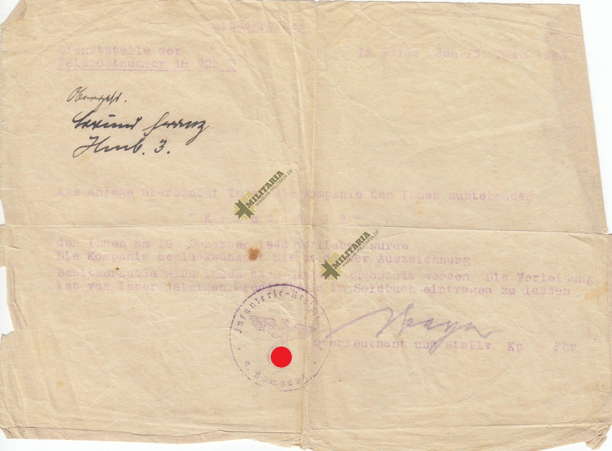 Besitzzeugnis Infanteriesturmabzeichen in Silber- VERKAUFT- SOLD – Bild 3