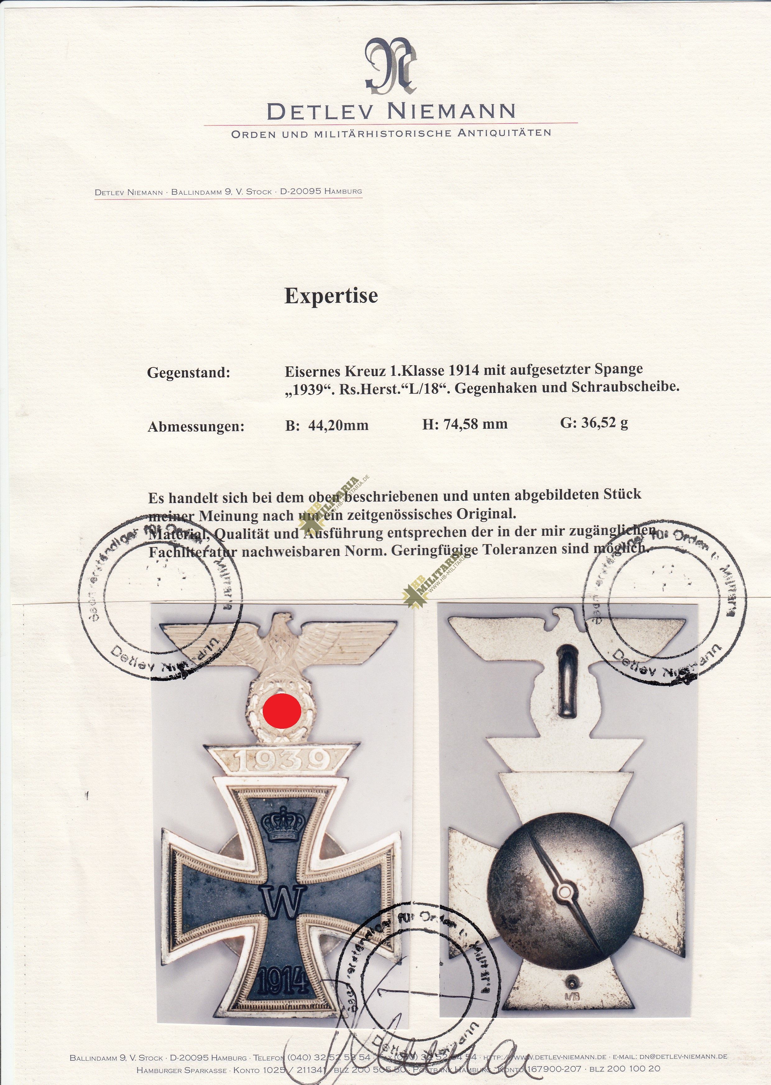 Eisernes Kreuz 1. Klasse 1914 mit aufgesetzter Spange 1939 inkl. Niemann Fotoexpertise. EK1 Wiederholer- VERKAUFT- SOLD – Bild 15