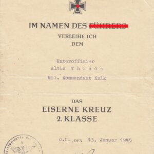 IMG 20211216 0001 300x300 - Urkunde Eisernes Kreuz zweite Klasse von 1939