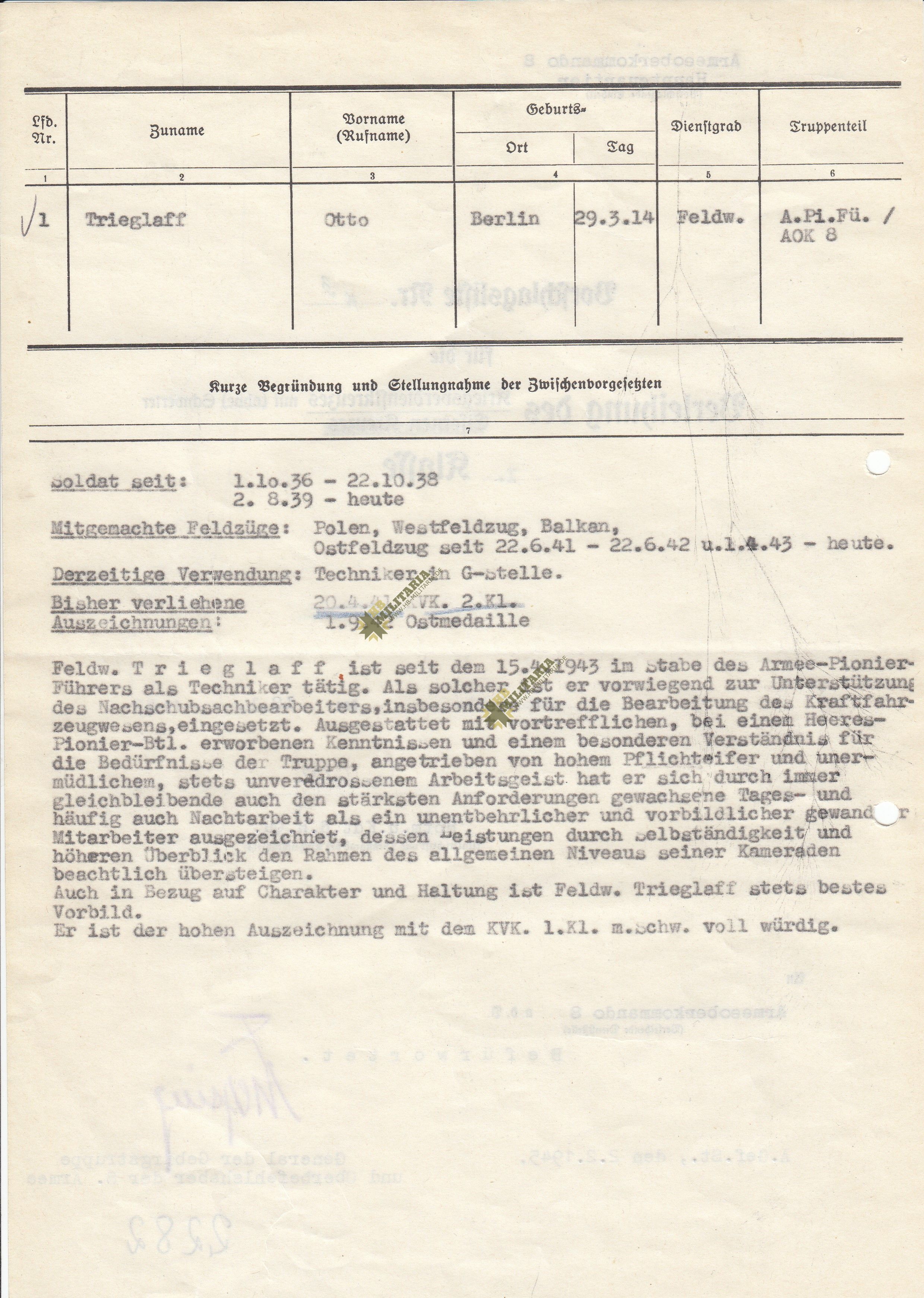 Vorschlagsliste für das KVK 1. Klasse. General der Gebirgstruppen Hans Kreysing – Bild 2