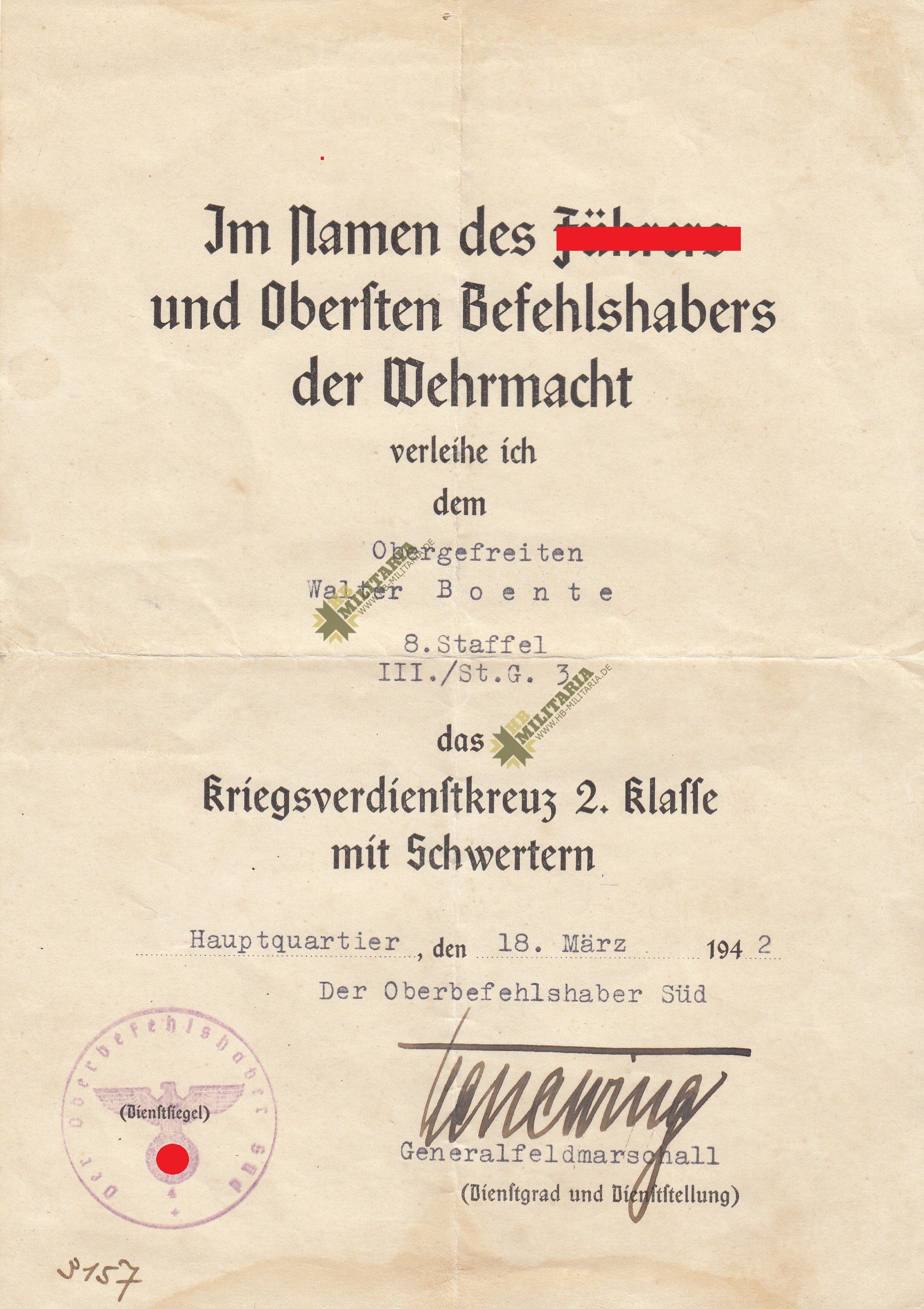 Urkundennachlass eines Obergefreiten im Gren. Rgt. 463/ 485 – Bild 2