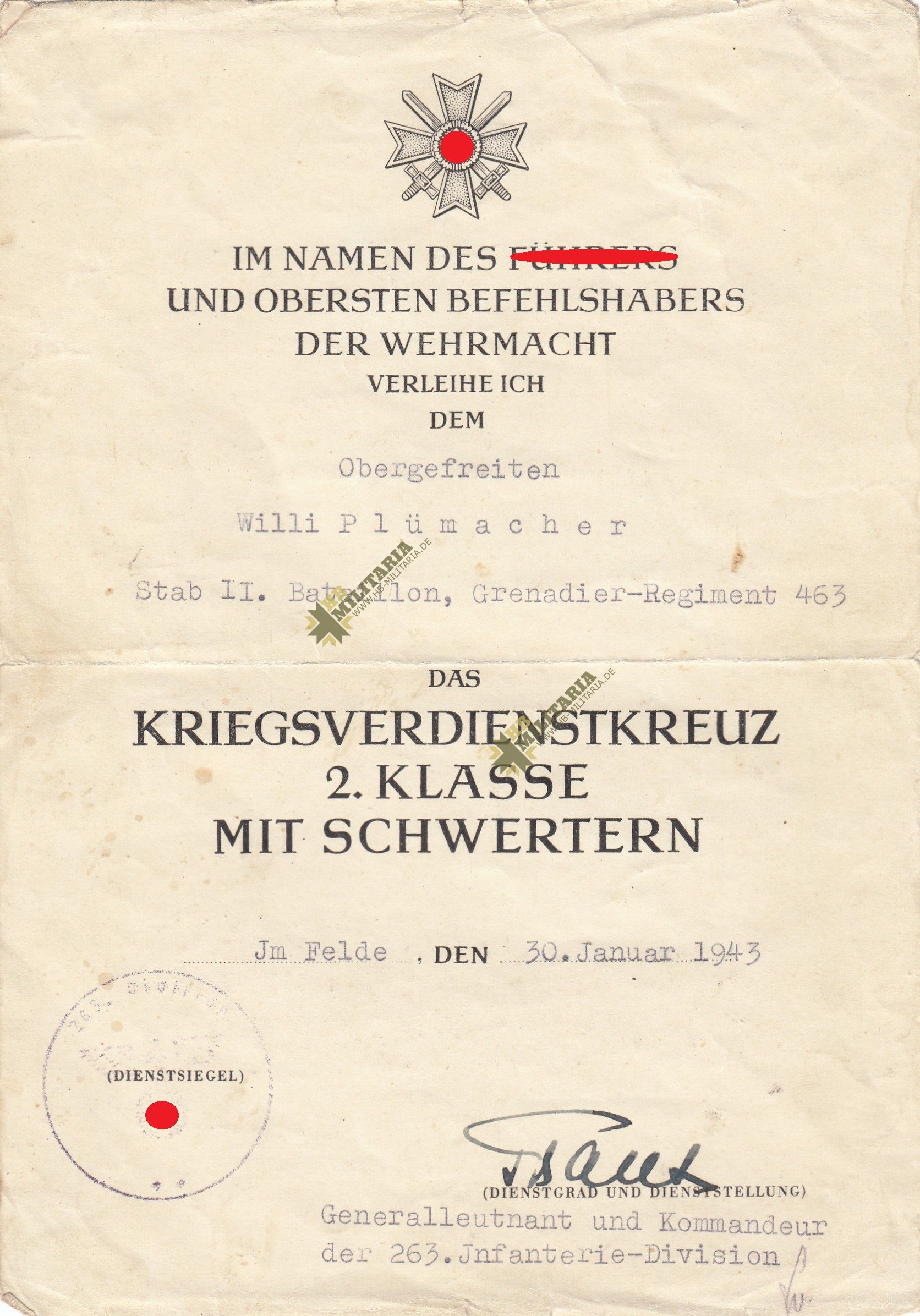 Urkundennachlass eines Obergefreiten im Gren. Rgt. 463/ 485 – Bild 3