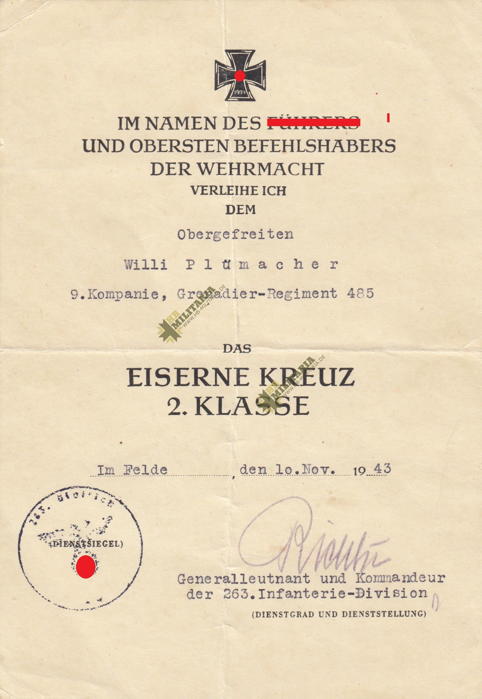 Urkundennachlass eines Obergefreiten im Gren. Rgt. 463/ 485 – Bild 4