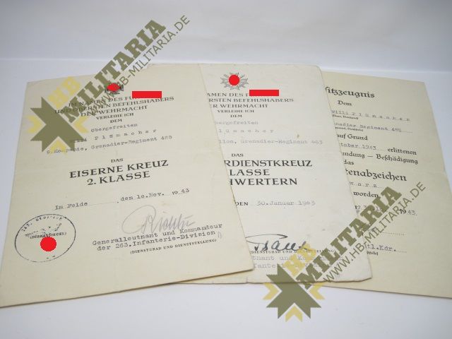Urkundennachlass eines Obergefreiten im Gren. Rgt. 463/ 485
