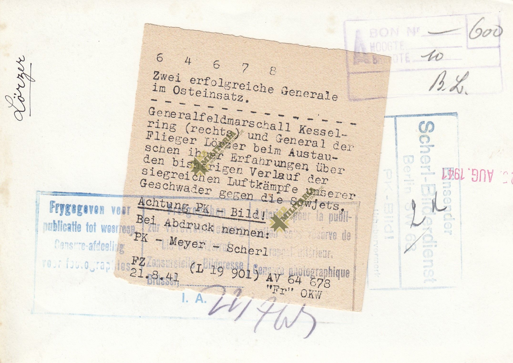 Pressefoto Generalfeldmarschall Albert Kesselring und General der Flieger Bruno Lörzer- VERKAUFT- SOLD – Bild 2