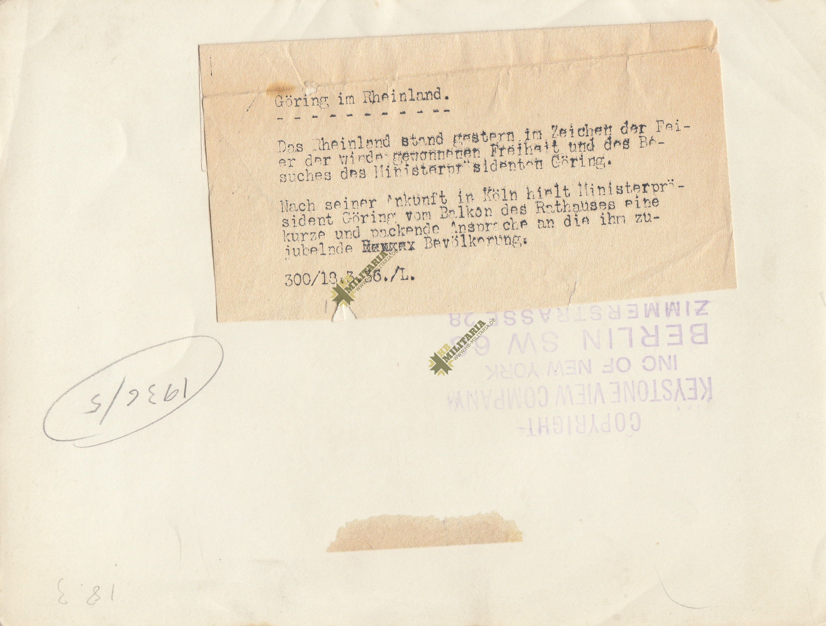 Pressefoto: Göring im Rheinland. Köln. – Bild 2