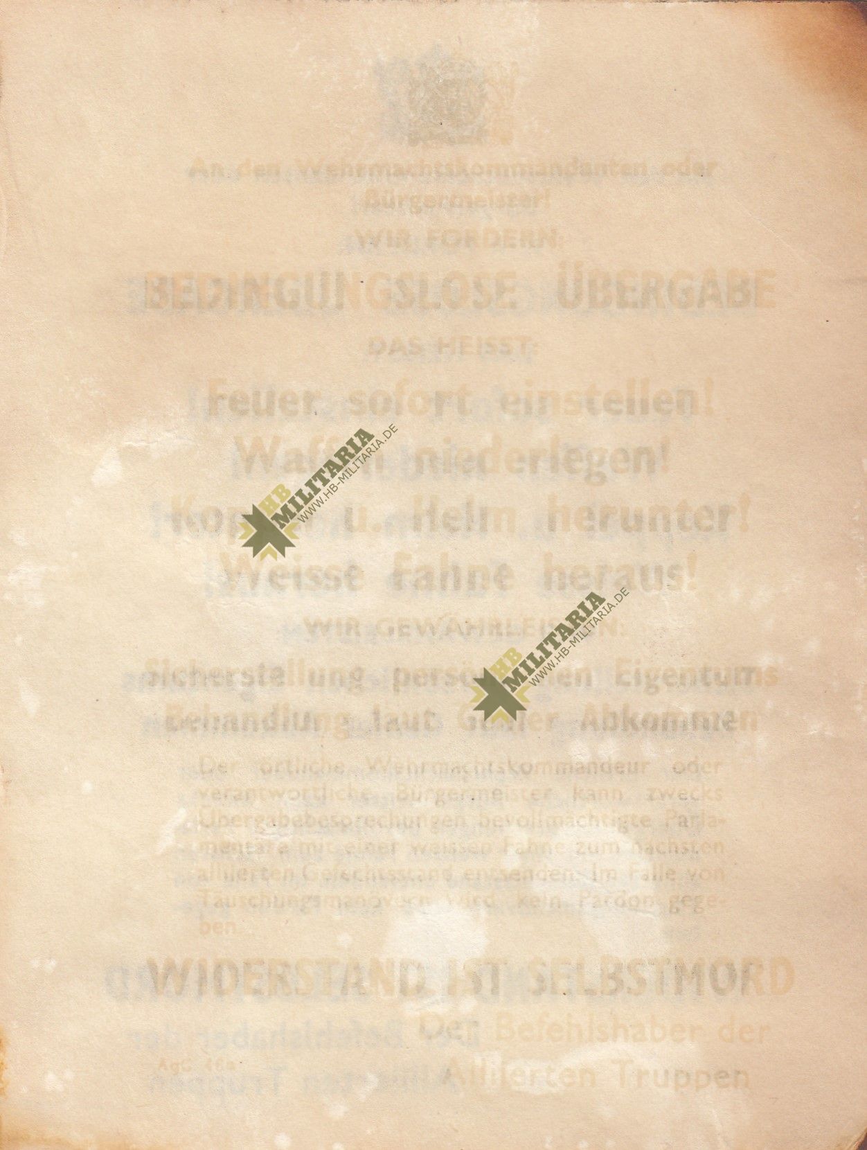 Alliiertes Flugblatt/ Handzettel: Bedingungslose Übergabe- VERKAUFT- SOLD – Bild 2