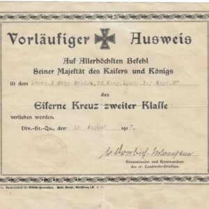 Vorläufiger Ausweis Eisernes Kreuz zweiter Klasse