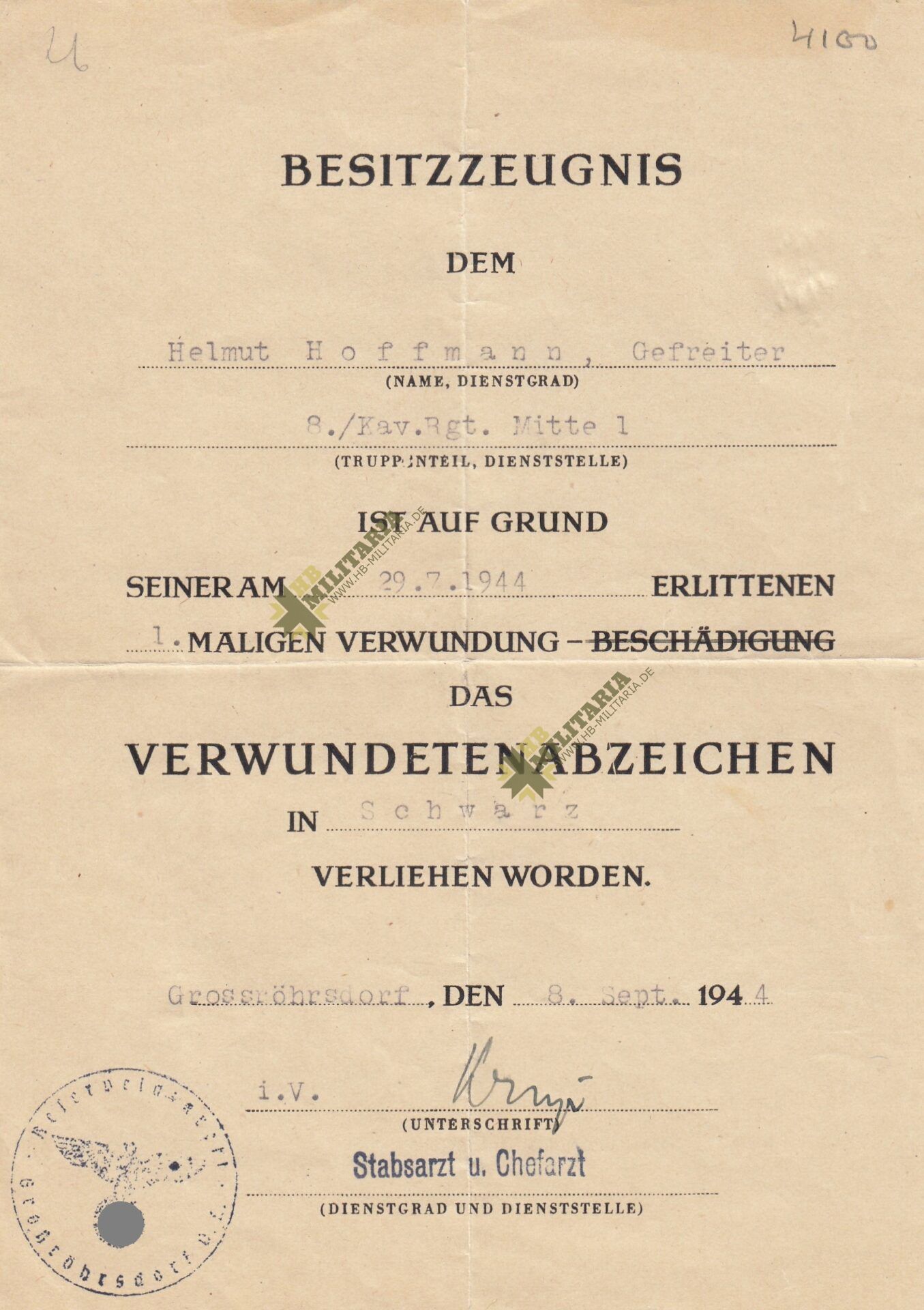2er Urkundengruppe: 8./ Kav. Rgt./ Panzerjäger Abt. 69 – Bild 2