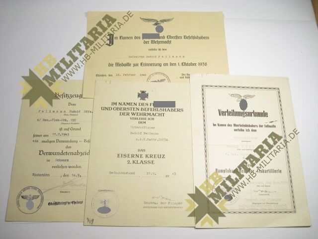 Urkunden Nachlass der Luftwaffen Flak