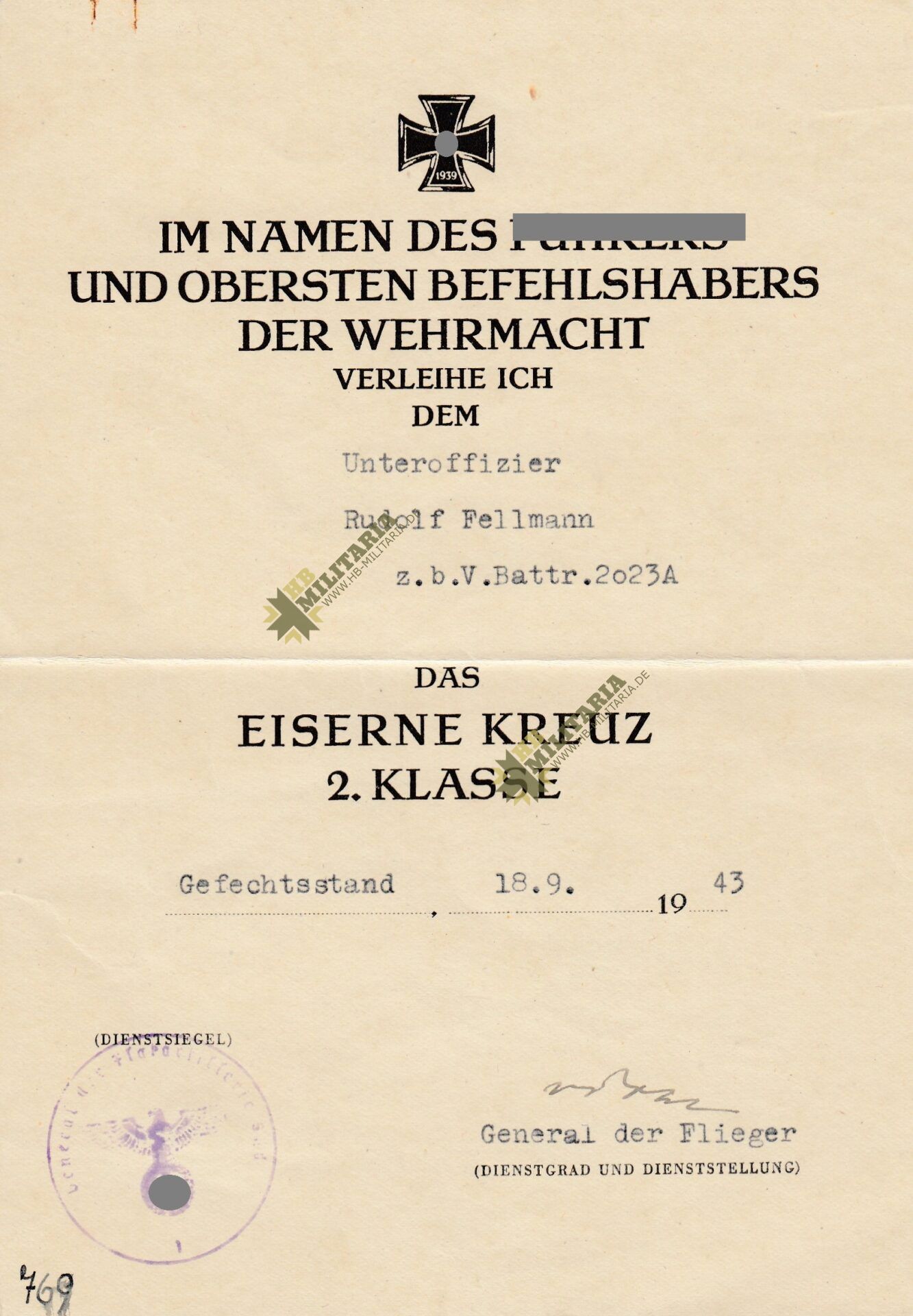 Urkunden Nachlass der Luftwaffen Flak – Bild 2