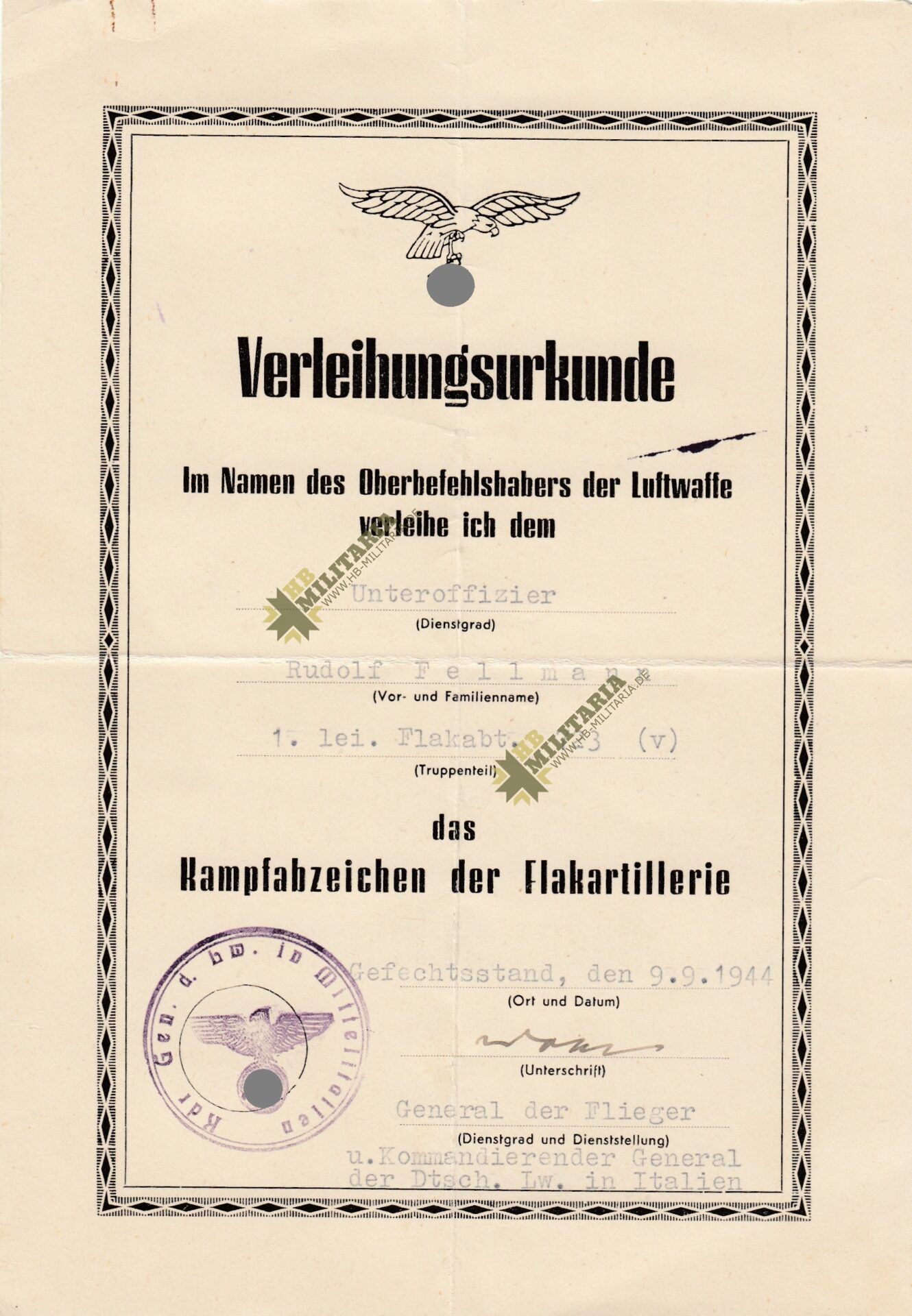 Urkunden Nachlass der Luftwaffen Flak – Bild 3