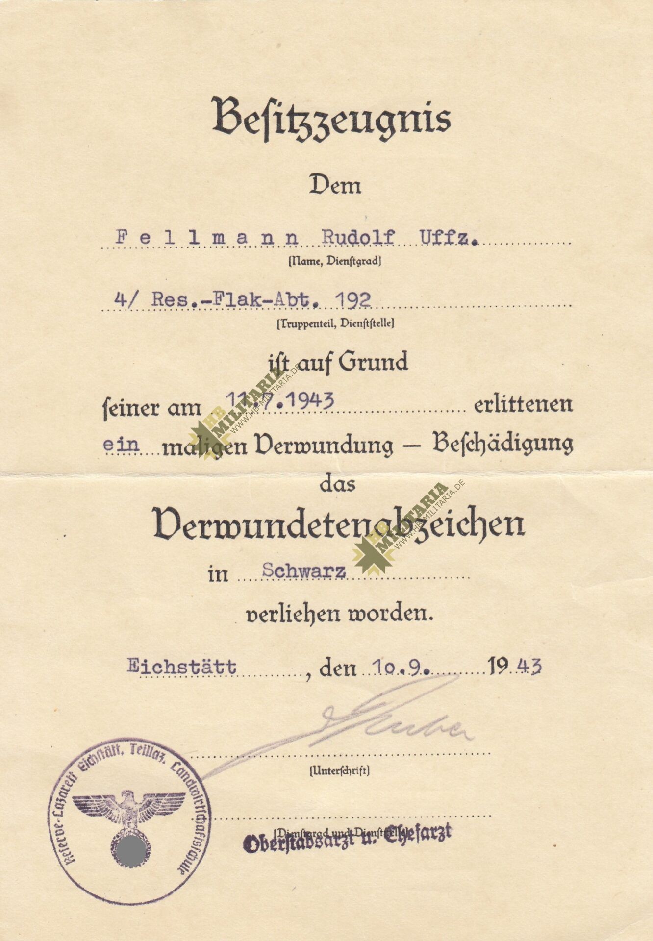 Urkunden Nachlass der Luftwaffen Flak – Bild 4