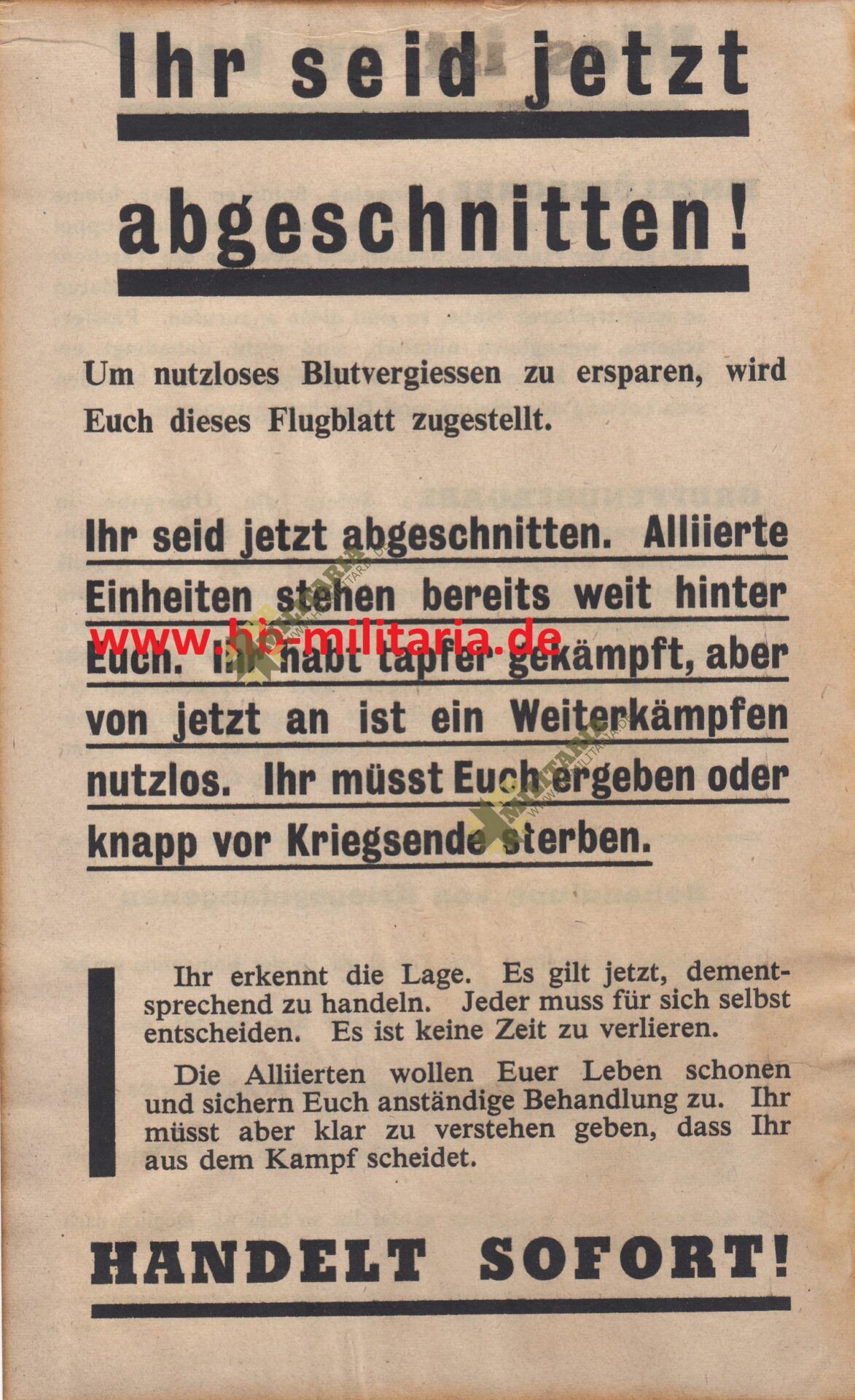 Original alliertes Flugblatt: Ihr seid jetzt abgeschnitten....