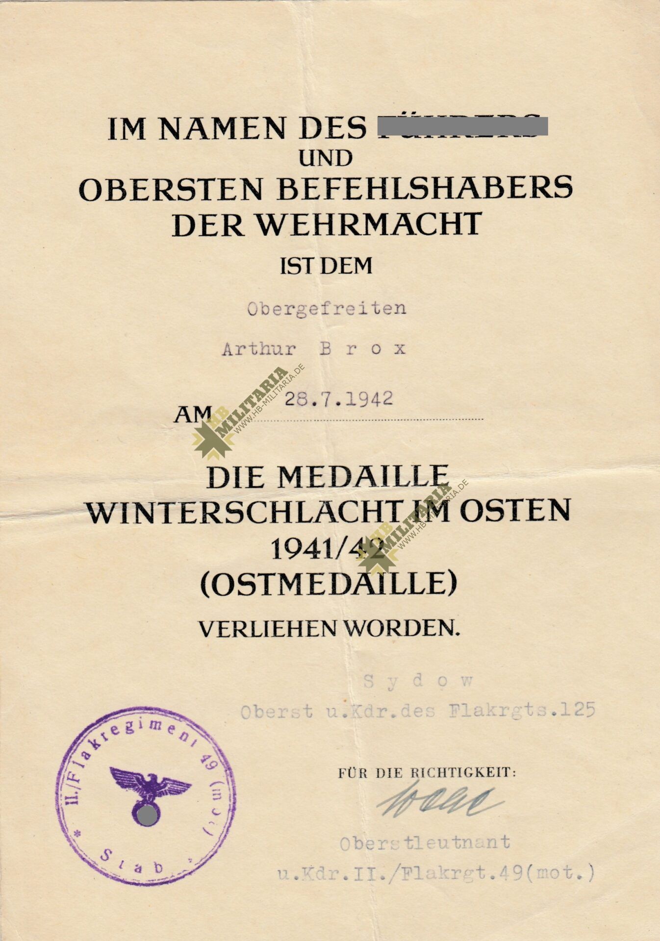 Dokumentennachlass eines Obergefreiten im Flak-Regiment 49 – Bild 3