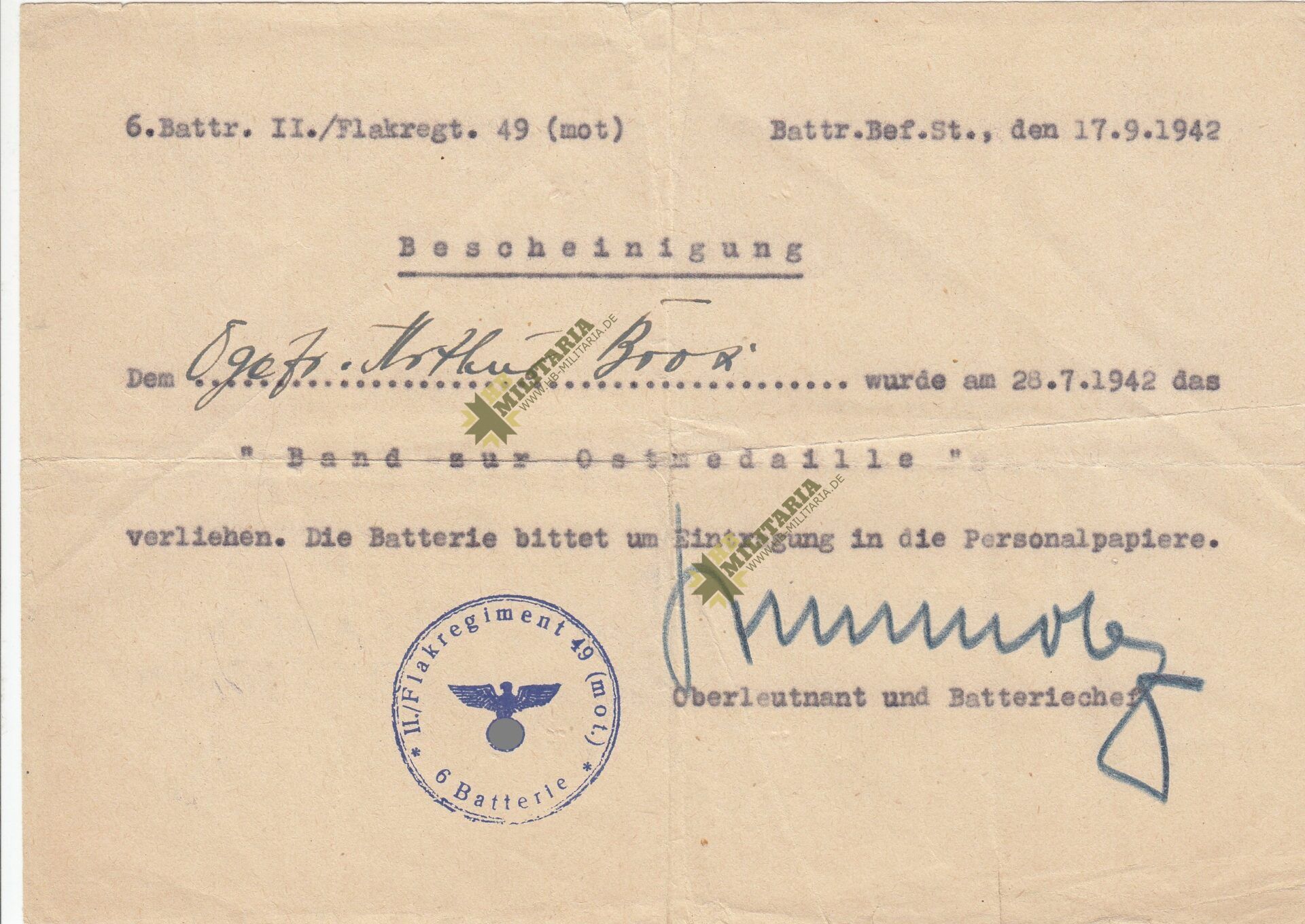 Dokumentennachlass eines Obergefreiten im Flak-Regiment 49 – Bild 5