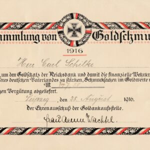 Urkunde/ Beleg Sammlung Goldschmuck. Leipzig 1916.