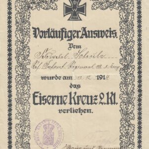 Urkunde/ Ausweis Eisernes Kreuz 2. Klasse von 1914