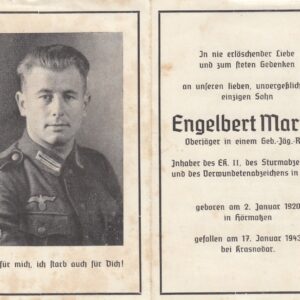 Sterbebild Gebirgsjäger mit Auszeichnungen